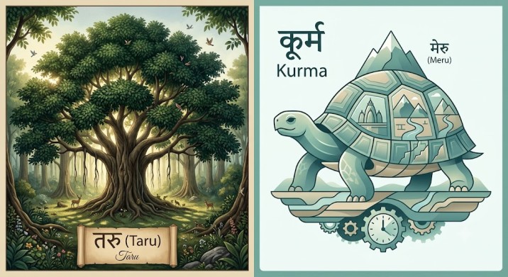 Taru the tree and Kurma the turtle